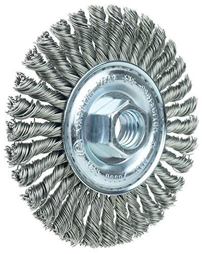 Image of Weiler 36218 Wolverine 4 inch Knot Wire Wheel, Stringer Bead Twist, .020 inch Steel Fill, 5 /8 inch-11 UNC Nut, Made in the USA (Pack of 5)