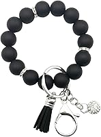 Unpafcxddyig Silicone Bead Keychain Bracelet for Women - Elastic Wristlet Key Ring Bangle with Tassel & Rhinestone