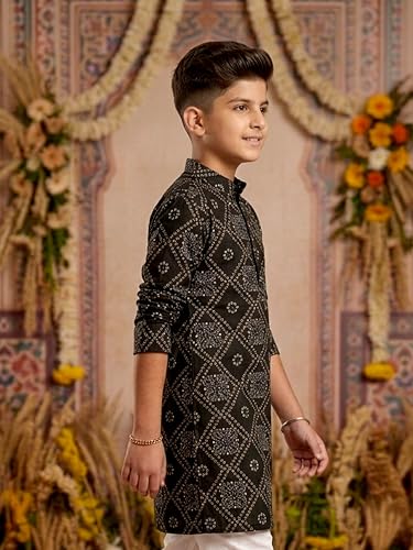 Image of KiddoPanti Boys 100% Cotton Ethnic Motif Printed Short Length Kurta