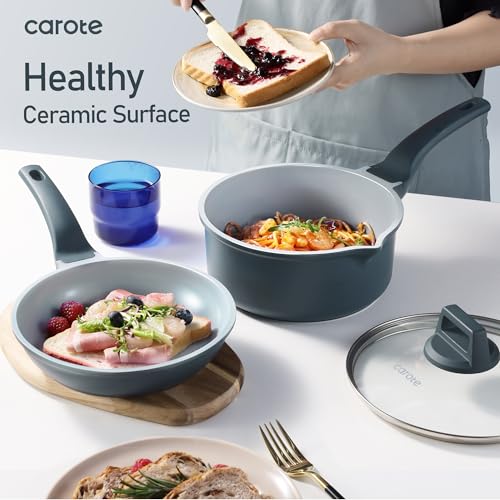 image for CAROTE 14 Pcs Ceramic Cookware Set, Pots and Pans Set Non Stick with C