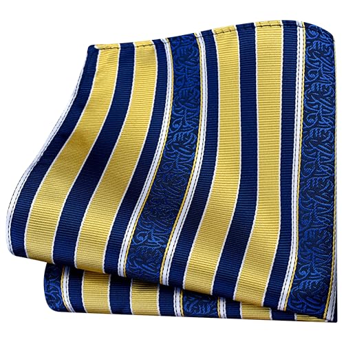 Image of GUSLESON 3.15 inch（8cm） Mens Stripe Tie and Lapel Pin Necktie Hankerchief Cufflinks Set for Men