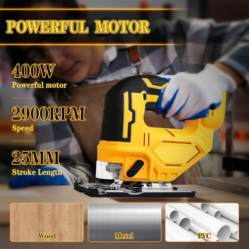 Cordless Jig Saw for Dewalt 18V 20V Battery, 400W 2900RPM Jigsaw Cut Off Tool, 45° Beveled Cuts, 3 Orbital Action, with Jigsaw Blades for Straight/Curve/Circle Cutting 2 Cordless Jig Saw for Dewalt 18V 20V Battery, 400W 2900RPM Jigsaw Cut Off Tool, 45° Beveled Cuts, 3 Orbital Action, with Jigsaw Blades for Straight/Curve/Circle Cutting - Image 2