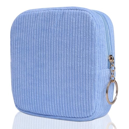 Image of Sanitary Napkin Storage Bag, Preppy Corduroy Period Bag for School Teen Girls, Cute Portable Period Pouch with Zipper, Sanitary Pads Bag Tampons Holder for Purse, First Period for Women Ladies