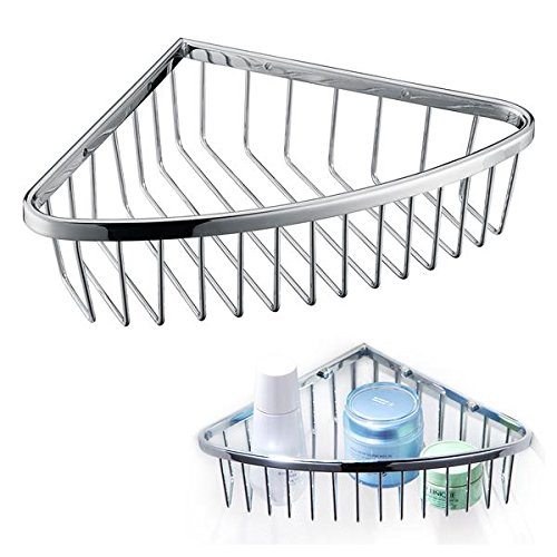 Vivreal Brass Chrome Corner Shower Caddy Storage Shelf Solid Brass Tub and Shower Soap Basket Bathroom Kitchen Bedroom Accessories Cosmetic Holder Paper Toilet Triangle Shelf Orgnizer