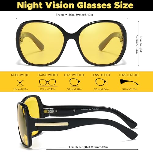 Chicid Night Vision Driving Glasses for Women, Oversized Polarized HD Yellow Anti Glare Lens with UV400 Protection3