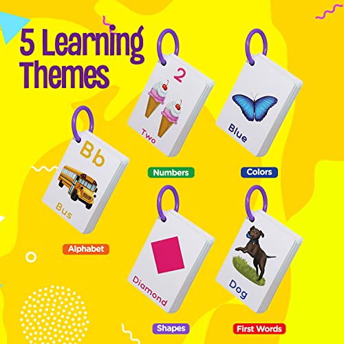 Teacher Rachel's Pre K-K Flashcards - First Words, Alphabet, Colors, Shapes, Numbers - Hole-Punched with Ring Included
