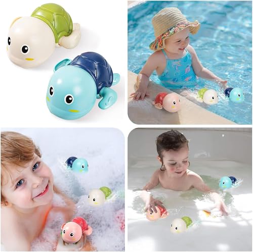 Image of PLUSPOINT Bath Toys for Toddlers | 2 Pack Swimming Turtle Bath Toys | Wind Up Floating Water Toys for Babies & Kids | Bathtub, Pool & Water Play Toys for Boys & Girls 1+ Years