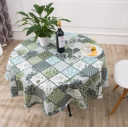 DALINA Textil - Mantel de Mesa Antimanchas Redondo de Estampado Cuadros Pétalos - Mantel Estampado Impermeable, Lavable, Poliéster (140CM Ø)