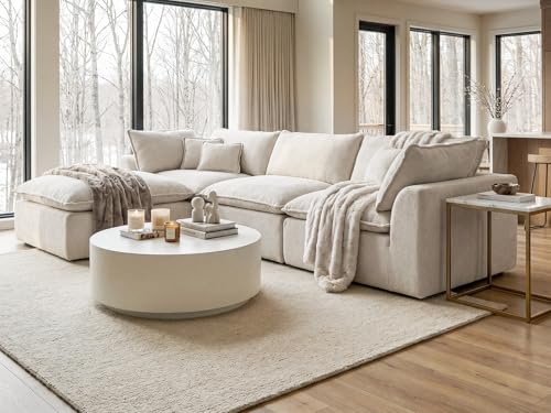 Image of COSIEST 108'' Boneless Sectional Couch, Modular Sectional Sofa with Ottoman, 4 Seater L Shaped Cloud Couch for Living Room, Beige