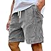 Mens Corduroy Shorts Vintage Washed Straight-Leg Shorts Fashion Classic Fit Casual Pants with Embroidery Pockets Gray