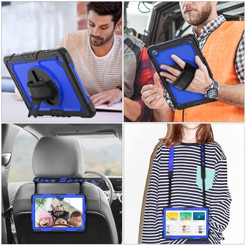 Image of SEYMAC stock Case for Samsung Galaxy Tab A8 10.5 with Screen Protector [360 Rotating Stand] Hand Shoulder Strap Protective Tablet Case for Galaxy Tab A8 10.5'' 2022 (SM-X200 /X205 /X207), Blue