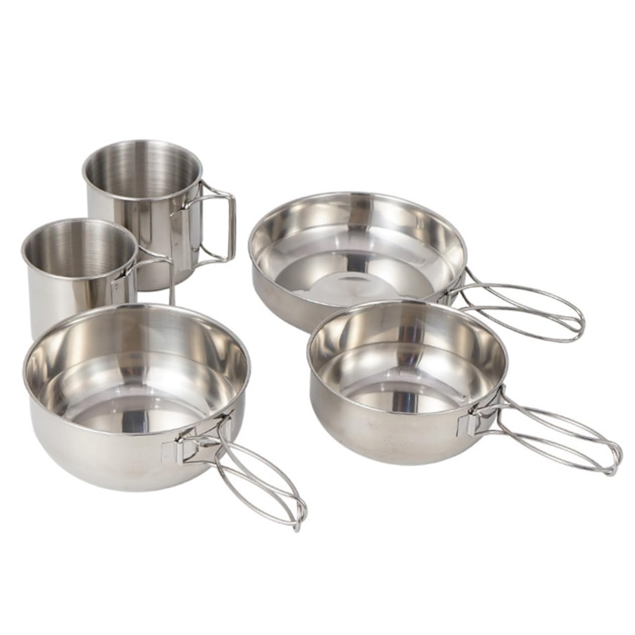 GANAZONO Vaisselle Argenté Set et 5 Pièces en Acier Inoxydable Camping Design Empilable, Résistant aux Chocs pour pour Activités de Plein Air et Randonnée Activités de Plein Air Randonnée