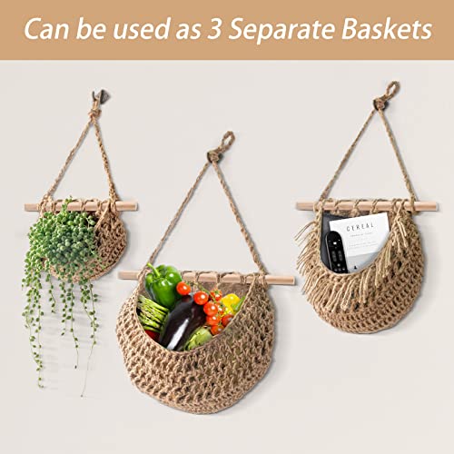 Hanging Fruit Basket, Handmade 3-Tier Jute Woven Wall Basket, Boho Kitchen Wall Decor For Organizing, Storage Basket For Kitchen Living & Bathroom Bedroom #TOP4