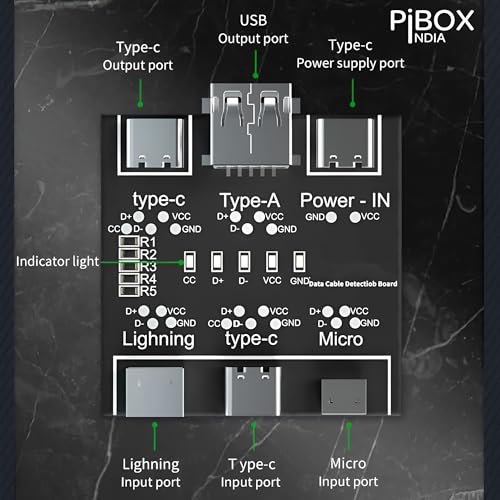 Image of PiBOX India DT3 Professional Cable Tester Board - 5-in-1 USB Type-C /Lightning /Micro Data Line Test Card - Universal Charging & Data Transfer Diagnostic Tool
