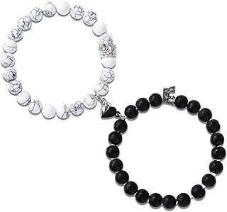 2pcs Bracelet Magnétique Couple, Cœur d'Amour Bracelets Assortis Couronne Bijoux de Relation pour Elle et Lui Cadeau Longue Distance pour Petit Ami Petite Amie Anniversaire Saint-Valentin