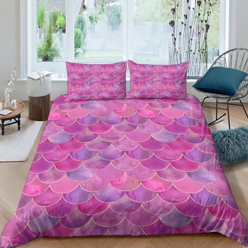 Parure de lit microfibr 3 pièces motif écailles de poisson roses cadeau