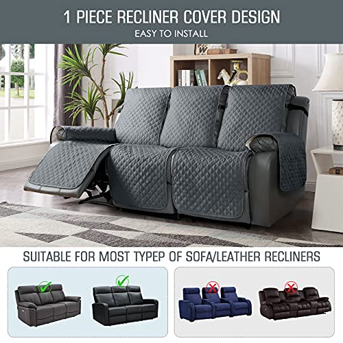 Image of TAOCOCO Recliner Sofa Covers 3-seater with Washable Slipcovers, Non-slip Recliner Protectors with Adjustable Elastic Strap (Dark Grey)