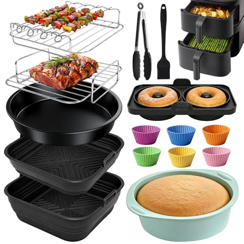 15 Teiliges Airfryer Zubehör für COSORI Turbo Tower Pro 10 8L(6 5L/4 3L) Double Stack Airfryer COSORI Heißluftfritteuse Zubehör BPA-frei Airfryer Silikonform Zubehör.