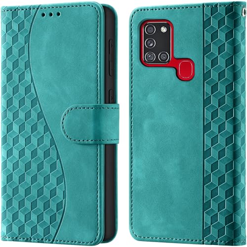 Flip Wallet Case For Samsung Galaxy A21s PU Leather Turquoise