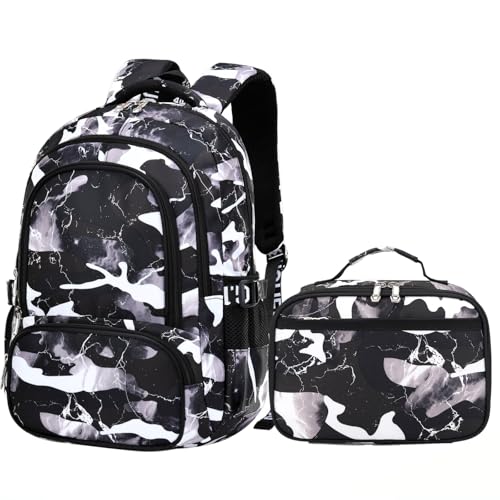Image of Ladyzone Camo School Backpack Lunch Box Set Lightweight Schoolbag Travel Camp Outdoor Daypack