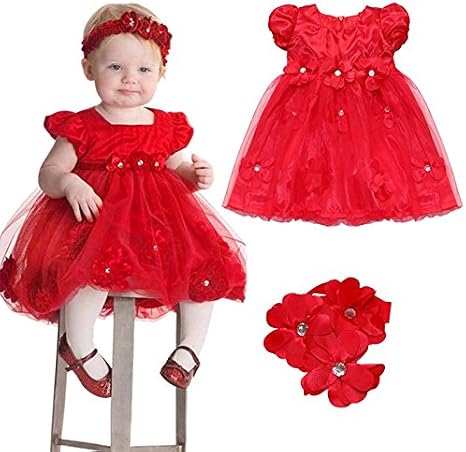 IEFIEL Vestido Rojo con Una Banda de Cabeza para Niña Bebé Vestido en Tutu  de Prinesa Vestido Corto de Fiesta Cumpleaños Foto (9-24 Meses): Amazon.es:  Ropa