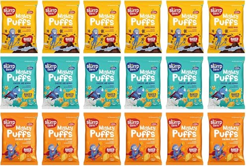 Image of Slurrp Farm Mighty Jowar Puffs | Khatta Meetha, Mild Masala and Cheddar Cheese | Not Fried, No Maida | Healthy Snacks for Kids, School Tiffin and Travel-Friendly | 20g (pack of 18)