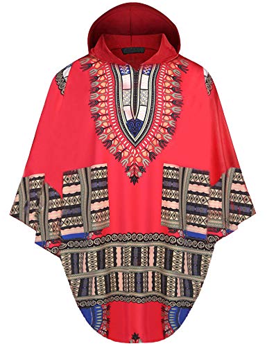Daupanzees Mens African Print Dashiki Shirts Poncho Cape Hoodie Sweatshirts Pullover Cloak