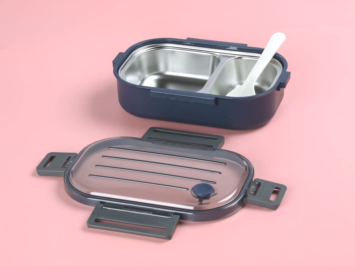 Lonchera de 2 compartimentos, reutilizable, segura para congelador, para niños, de acero inoxidable, para niños, niñas, escuela y oficina (paquete de 1)