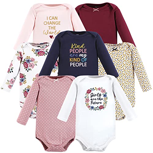 Image of Hudson Baby baby-girls Cotton Long-sleeve Bodysuits 7-pack