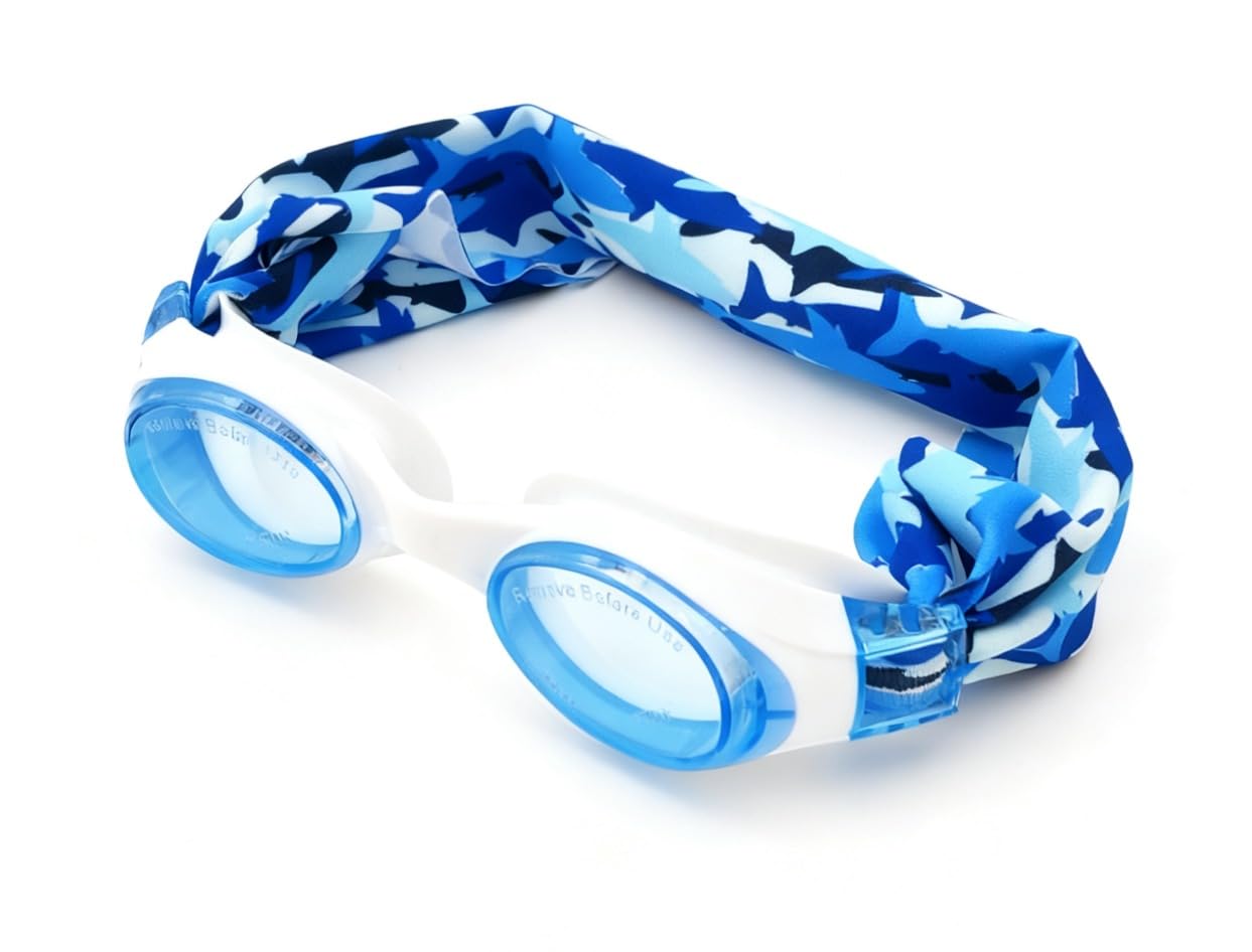 DOLFY Lunettes Piscine Enfant Garçon Requins 3-12 Ans – Lunettes Natation Enfant Étanches Anti-Buée avec Bandeau Stretch Doux- Ne Tire Pas les Cheveux – Protection UV – Piscine, Plage, Apprentissage