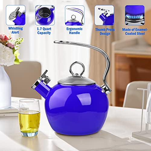 Aidea Tea Kettle, 1.7 Quart Whistling Enamel Stainless Steel Teakettle Tea Pot For Stovetop (Cobalt) #TOP1