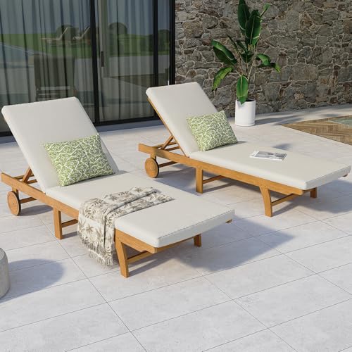 Olaterior Acacia Wood Patio Chaise Lounge Chair Set of 2,