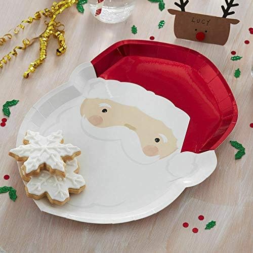 Ginger Ray Red Foiled Santa Shaped Christmas Paper Party Plates 8 Pack,30*23 centimeters