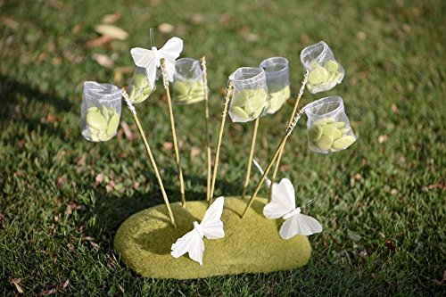 BOITE A DRAGEES 12 FILETS PAPILLON POUR DRAGEES SUR SOCLE MOUSSE - THEME CAMPAGNE PAPILLON NATURE - pour baptême mariage communion - ballotin à dragées...