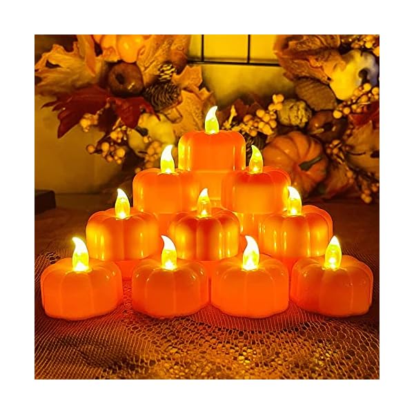 Turnmeon 12 pack fall pumpkin tea lights led pumpkin flame less candles battery operated fall decoration flickering candles for fall thanksgiving table decoration home halloween indoor party decor  urban country home decor