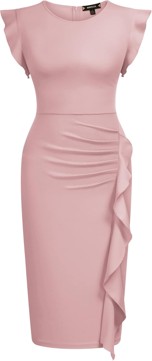 Miusol Women's Business Retro Ruffles Slim Cocktail Pencil Dress - Image 4