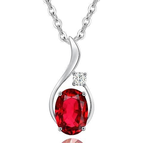 FANCIME 14K Solid White Gold Oval Gemstone Necklace with Diamond Pendant Gifts for Mom Women,16