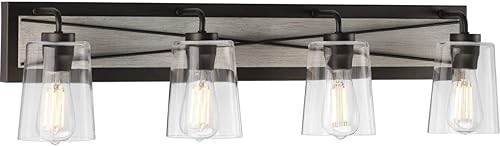 Vista 82 de Progress Lighting Briarwood Collection - Lámpara de tocador de baño de cristal transparente con 3 luces, grafito, color negro