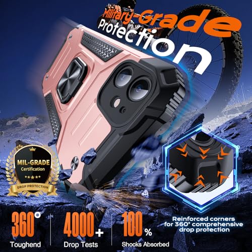 Image of Anqrp Heavy Duty Case for iPhone 11 Case with Enhanced Ring Holder Grip Stand, Military Grade Shockproof Rugged Drop Protective Silicone Hard Slim iPhone 11 Phone Case Cover,Pink Gold