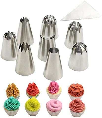 Pastry Bag-Cupcake/Cake Decorating Tips 8 Pcs Stainless Steel Piping Icing Tips 50 Pack-16-Inch Large Disposable Icing Piping Bags Set