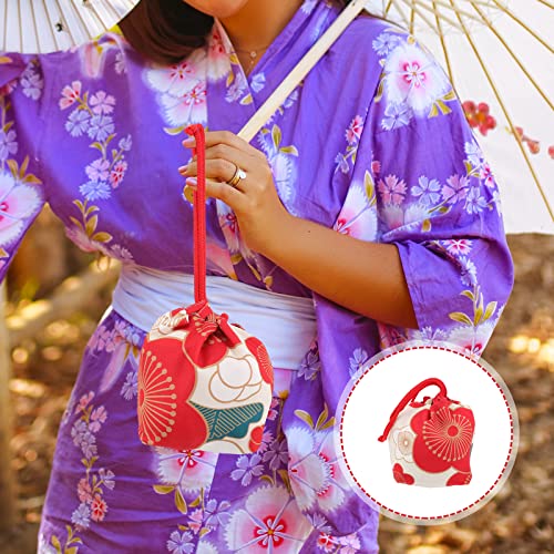 LUOZZY Japanese Style Drawstring Bag Kimono Purse Portable Phone Pouch Handbag Accessories - Beige
