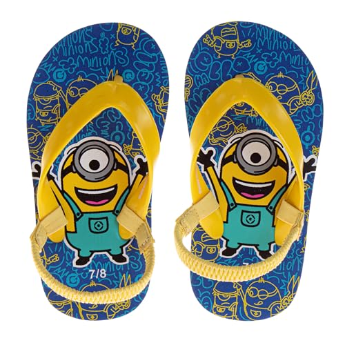 Josmo Minion Flip Flops with Backstrap Despicable Me Sandal for Girl Boy Summer Beach Water Pool Shoes - Blue Yellow (size 11-12 Little Kid)