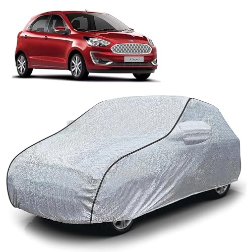 Image of Sulfar 100% Waterproof Car Body Cover Compatible with Mirror for Ford Figo (Triple Stitched, Full Bottom Elastic, Magic Silver with Black Piping)
