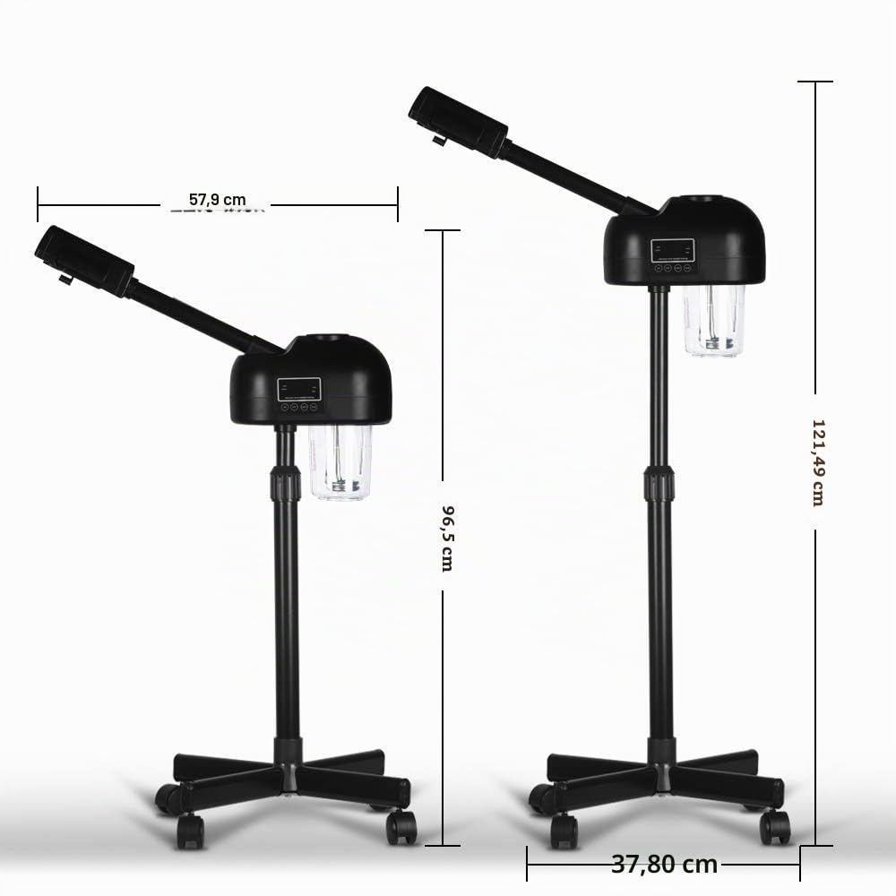 Minuteur Visage Vapeur Noir avec Ecran LCD Professionnel Salon Spa Soins Visage Hauteur Réglable