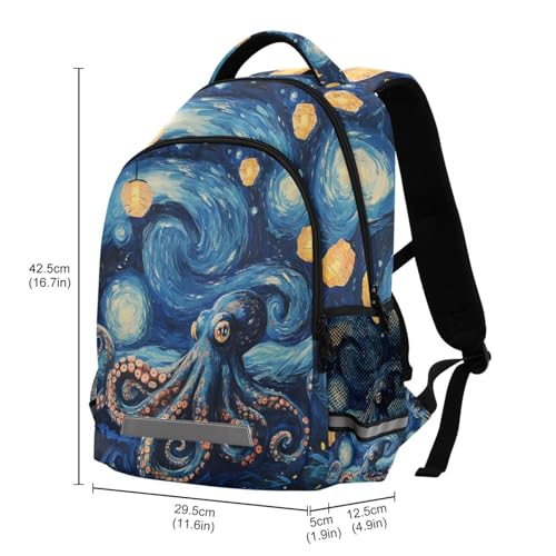 Van Gogh Octopus Lamp Starry Night School Backpack for Girls Boys Elementary Middle School Book Bag Teens Kids Casual Travel Daypack Student Knapsack3