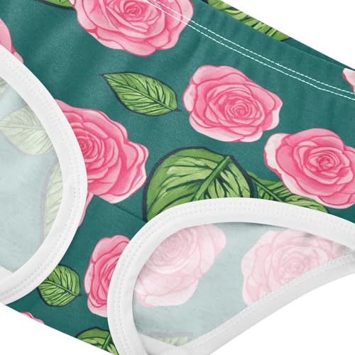 Cotton Toddler Girls Underwear Floral Pink Roses Green Teal Panties Little Girl Fancy Briefs Underpants 2t4