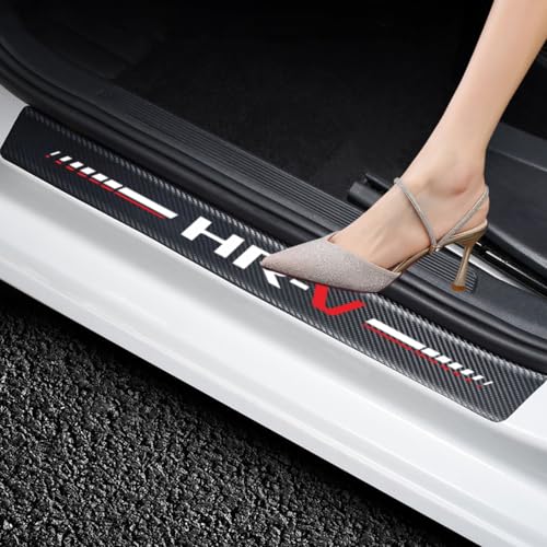 4Pcs Car Door Sill Protector for HR-V Accessories Fit for HRV Carbon Fiber Leather Door Sill Sticker Decoration Door Sill Scuff Plate Sticker for Auto SUV