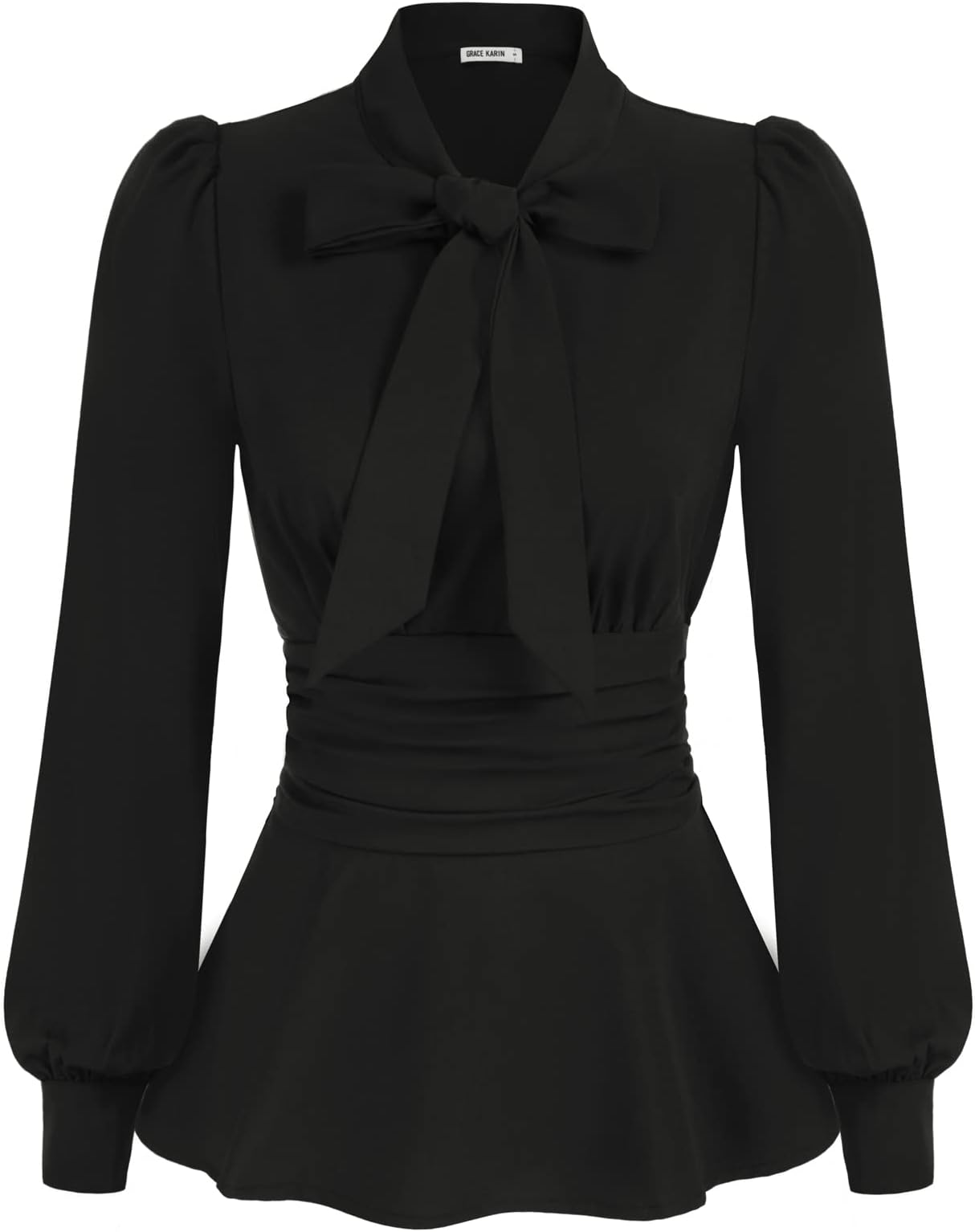 Women's 2025 Long Sleeve Peplum Dressy Shirt Office Bow Tie Work Blouses Tops Smocked Waist