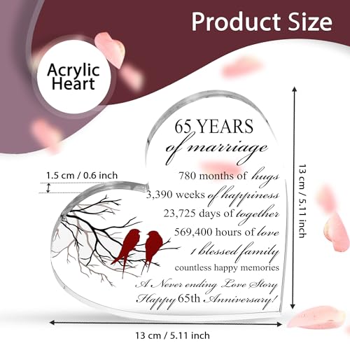 VELENTI 65th Wedding Anniversary Present - Blue Sapphire Acrylic Heart-Shaped Keepsake