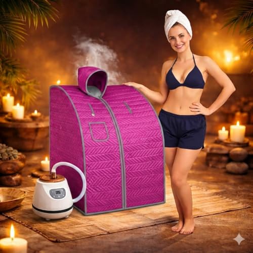 Image of Deluxe Portable Steam Bath Panchakarma Sweden Machine /Home Steam Sauna Bath with Tent | Stainless Steel 3 Litre Steamer | Remote | ISI Marked | BIS Approved (Dark Pink)
